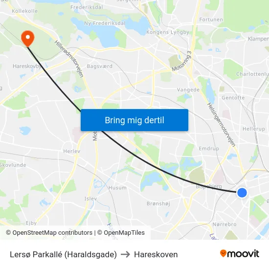 Lersø Parkallé (Haraldsgade) to Hareskoven map