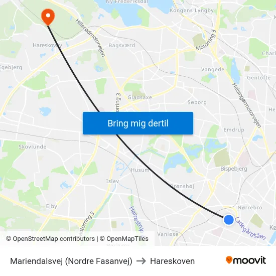 Mariendalsvej (Nordre Fasanvej) to Hareskoven map