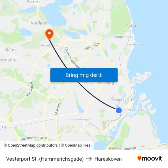 Vesterport St. (Hammerichsgade) to Hareskoven map