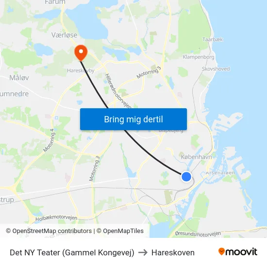 Det NY Teater (Gammel Kongevej) to Hareskoven map