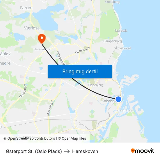 Østerport St. (Oslo Plads) to Hareskoven map
