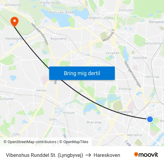 Vibenshus Runddel St. (Lyngbyvej) to Hareskoven map