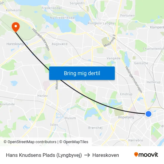 Hans Knudsens Plads (Lyngbyvej) to Hareskoven map