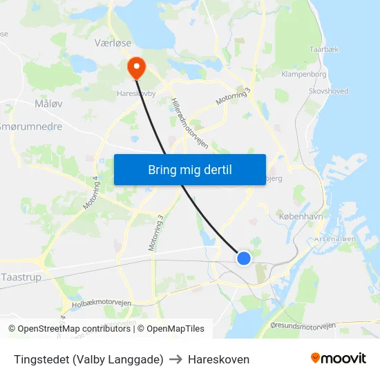 Tingstedet (Valby Langgade) to Hareskoven map