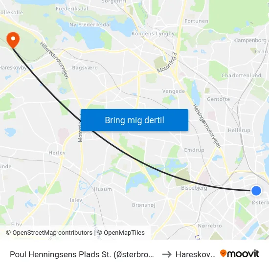 Poul Henningsens Plads St. (Østerbrogade) to Hareskoven map