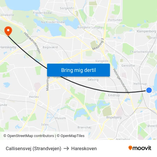 Callisensvej (Strandvejen) to Hareskoven map