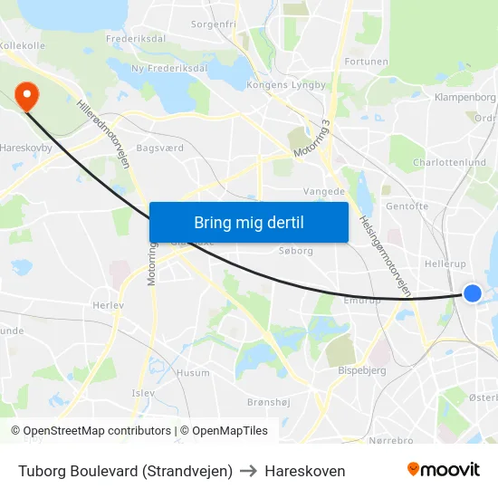 Tuborg Boulevard (Strandvejen) to Hareskoven map
