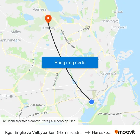 Kgs. Enghave Valbyparken (Hammelstrupvej) to Hareskoven map