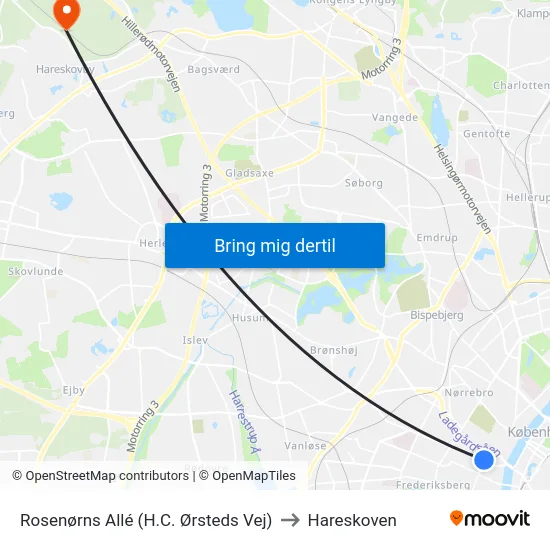 Rosenørns Allé (H.C. Ørsteds Vej) to Hareskoven map