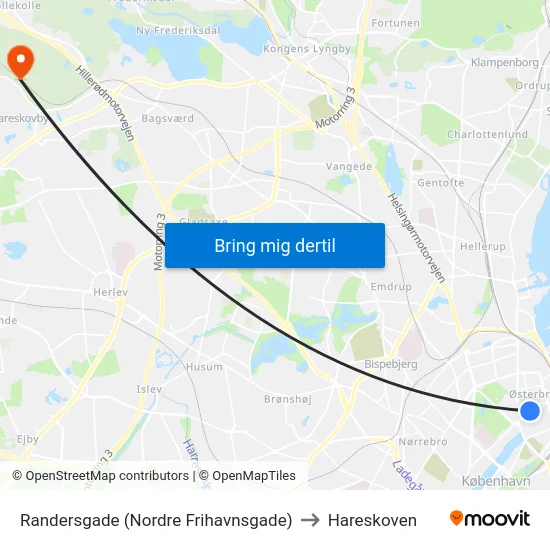 Randersgade (Nordre Frihavnsgade) to Hareskoven map