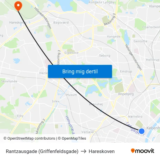 Rantzausgade (Griffenfeldsgade) to Hareskoven map