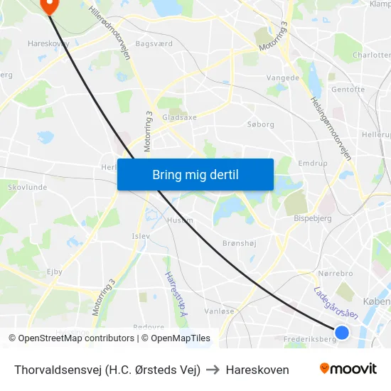 Thorvaldsensvej (H.C. Ørsteds Vej) to Hareskoven map