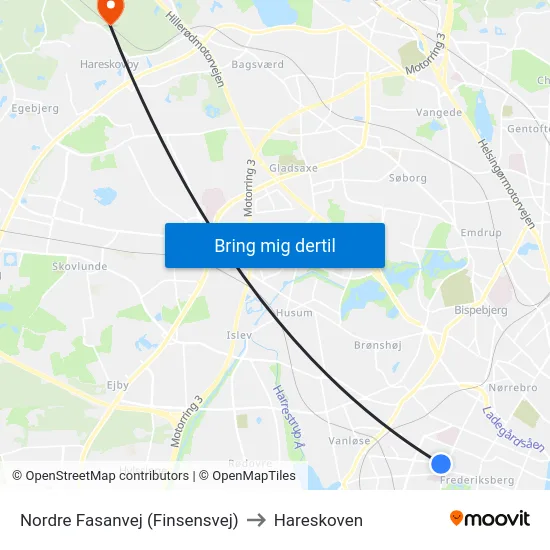 Nordre Fasanvej (Finsensvej) to Hareskoven map