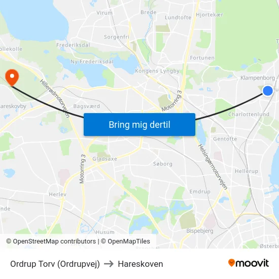 Ordrup Torv (Ordrupvej) to Hareskoven map