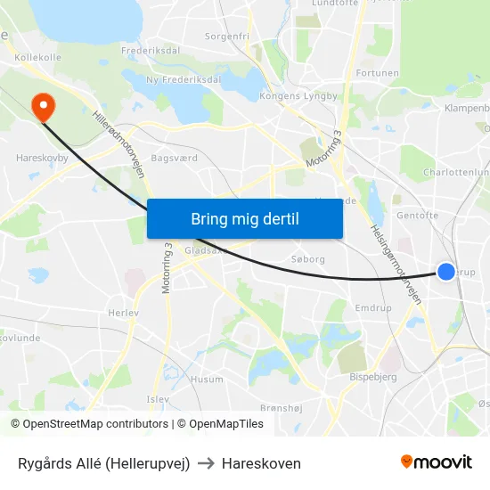Rygårds Allé (Hellerupvej) to Hareskoven map