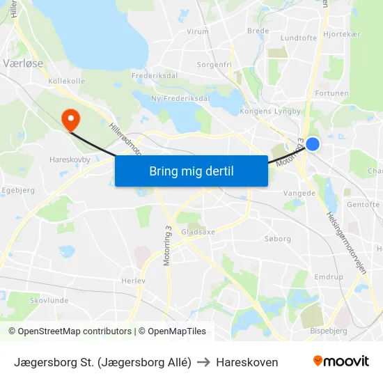 Jægersborg St. (Jægersborg Allé) to Hareskoven map