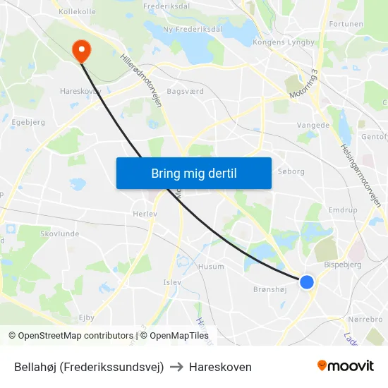 Bellahøj (Frederikssundsvej) to Hareskoven map