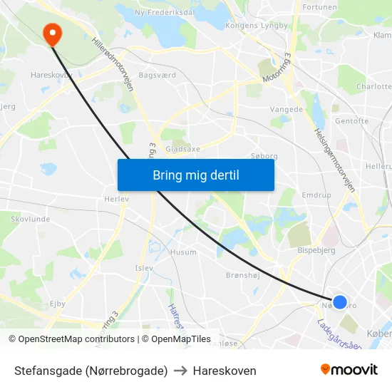 Stefansgade (Nørrebrogade) to Hareskoven map