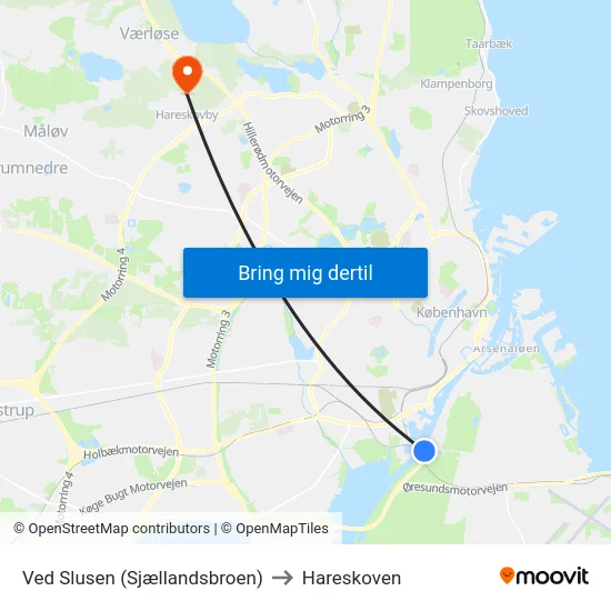 Ved Slusen (Sjællandsbroen) to Hareskoven map