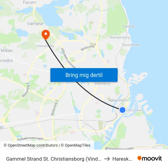 Gammel Strand St. Christiansborg (Vindebrogade) to Hareskoven map