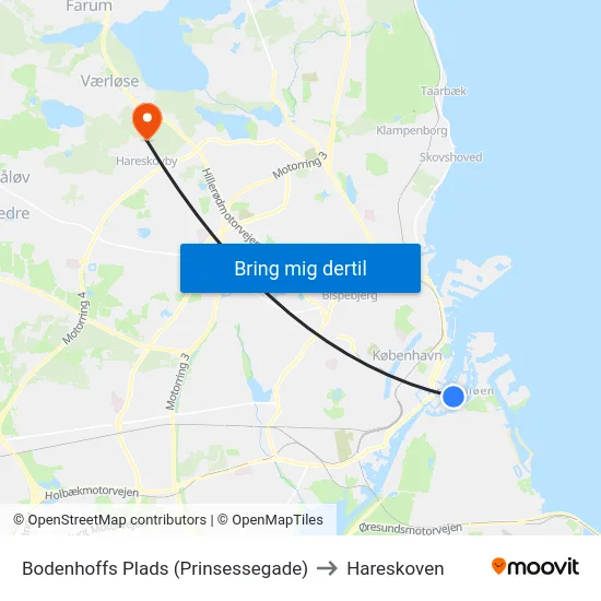 Bodenhoffs Plads (Prinsessegade) to Hareskoven map
