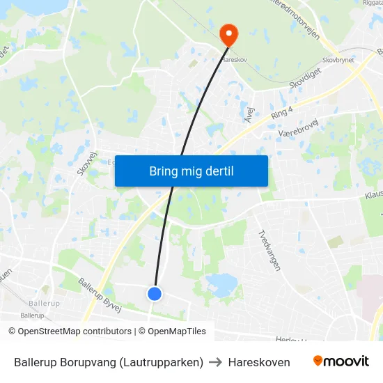 Ballerup Borupvang (Lautrupparken) to Hareskoven map
