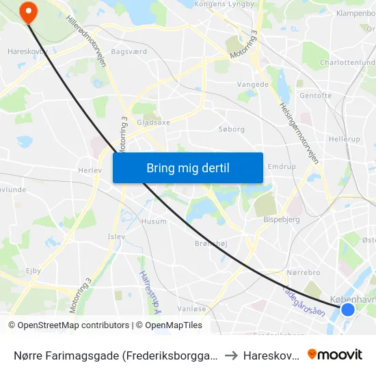 Nørre Farimagsgade (Frederiksborggade) to Hareskoven map