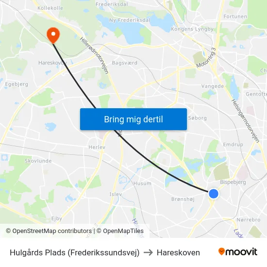 Hulgårds Plads (Frederikssundsvej) to Hareskoven map