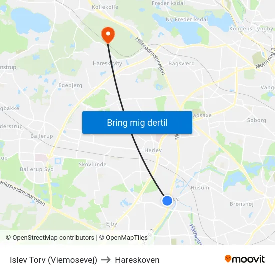 Islev Torv (Viemosevej) to Hareskoven map