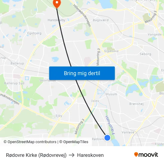 Rødovre Kirke (Rødovrevej) to Hareskoven map