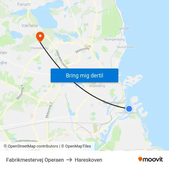 Fabrikmestervej Operaen to Hareskoven map