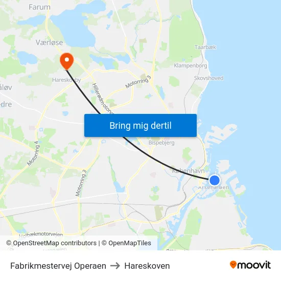Fabrikmestervej Operaen to Hareskoven map
