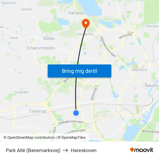 Park Allé (Banemarksvej) to Hareskoven map
