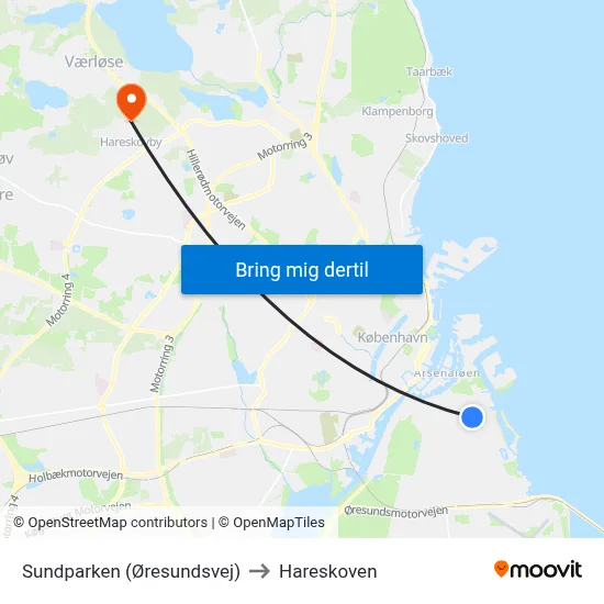 Sundparken (Øresundsvej) to Hareskoven map