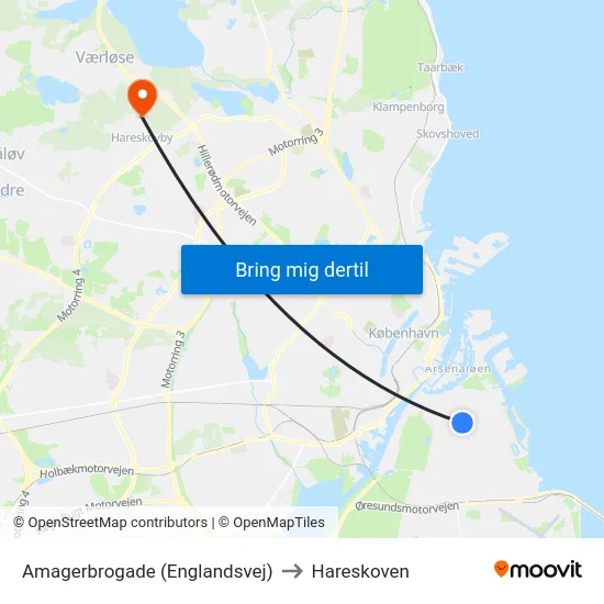 Amagerbrogade (Englandsvej) to Hareskoven map