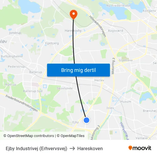 Ejby Industrivej (Erhvervsvej) to Hareskoven map