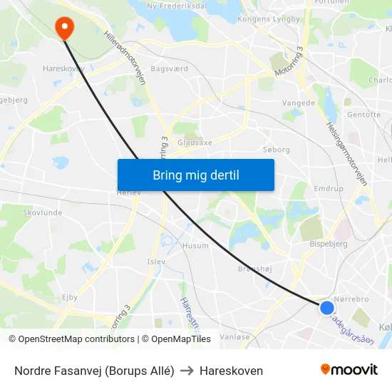 Nordre Fasanvej (Borups Allé) to Hareskoven map