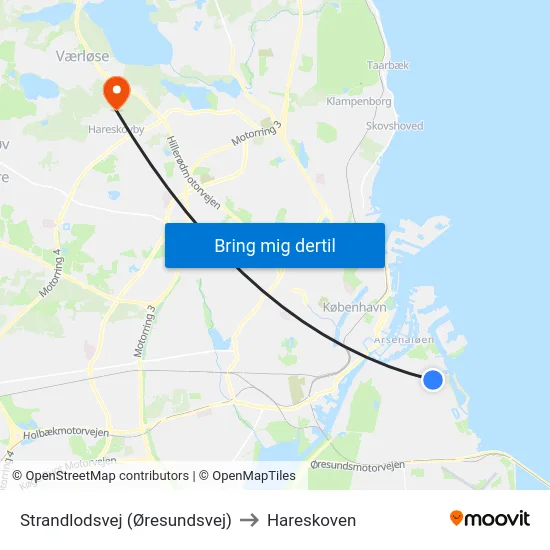 Strandlodsvej (Øresundsvej) to Hareskoven map