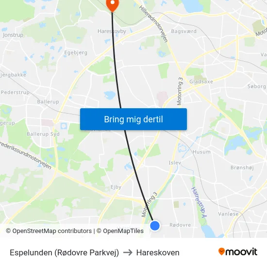 Espelunden (Rødovre Parkvej) to Hareskoven map