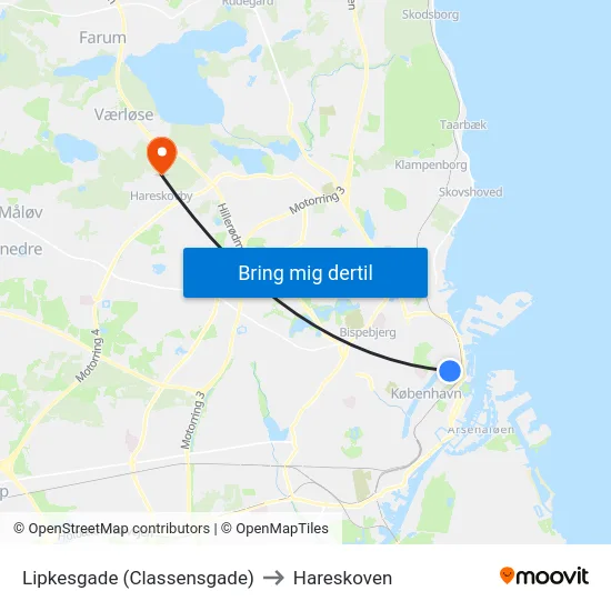 Lipkesgade (Classensgade) to Hareskoven map