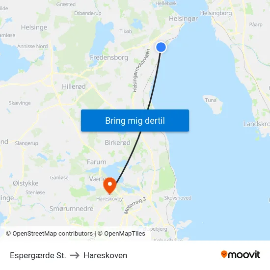 Espergærde St. to Hareskoven map