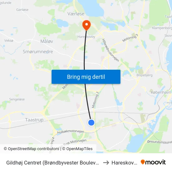 Gildhøj Centret (Brøndbyvester Boulevard) to Hareskoven map