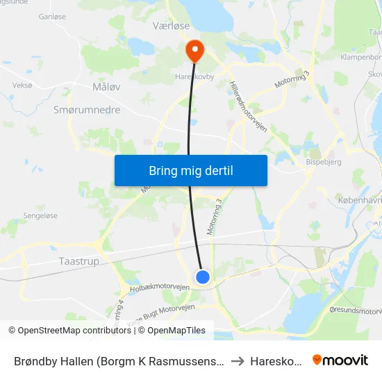 Brøndby Hallen (Borgm K Rasmussens Blvd) to Hareskoven map
