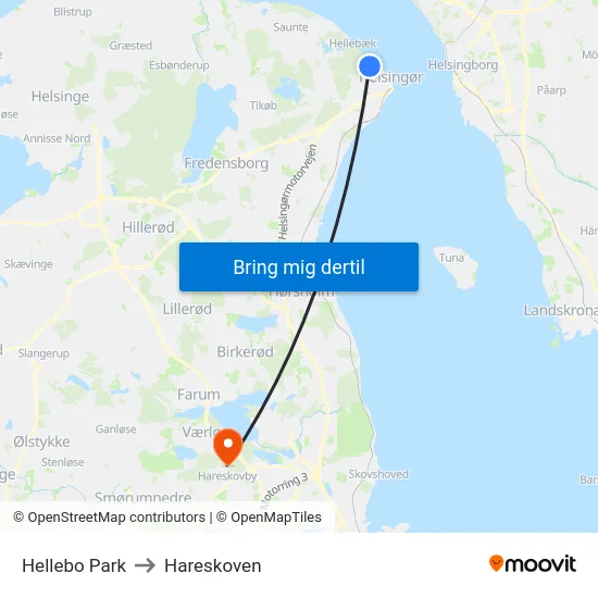 Hellebo Park to Hareskoven map