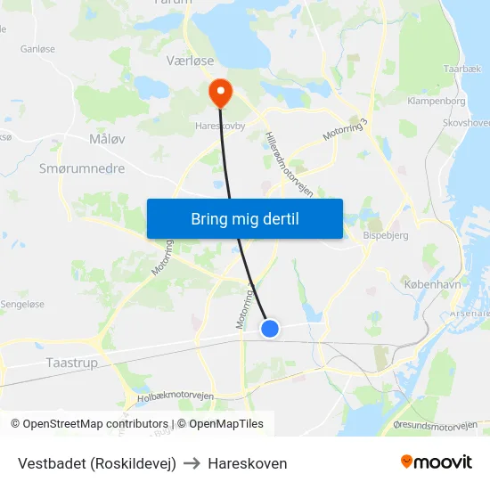 Vestbadet (Roskildevej) to Hareskoven map
