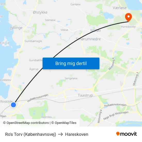 Ro's Torv (Københavnsvej) to Hareskoven map