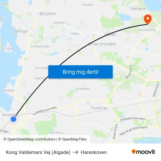 Kong Valdemars Vej (Algade) to Hareskoven map