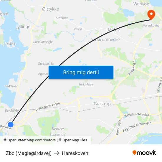 Zbc (Maglegårdsvej) to Hareskoven map