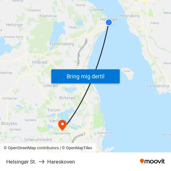 Helsingør St. to Hareskoven map