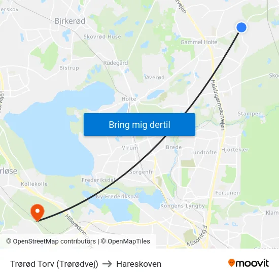 Trørød Torv (Trørødvej) to Hareskoven map